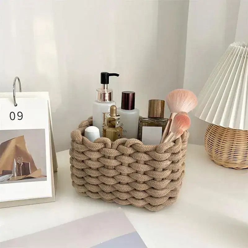 Woven catch‑all basket that supports tidy spaces and calm organization.