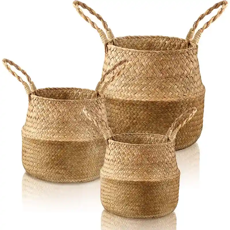 Handwoven seagrass storage baskets for eco‑friendly calm and everyday order.
