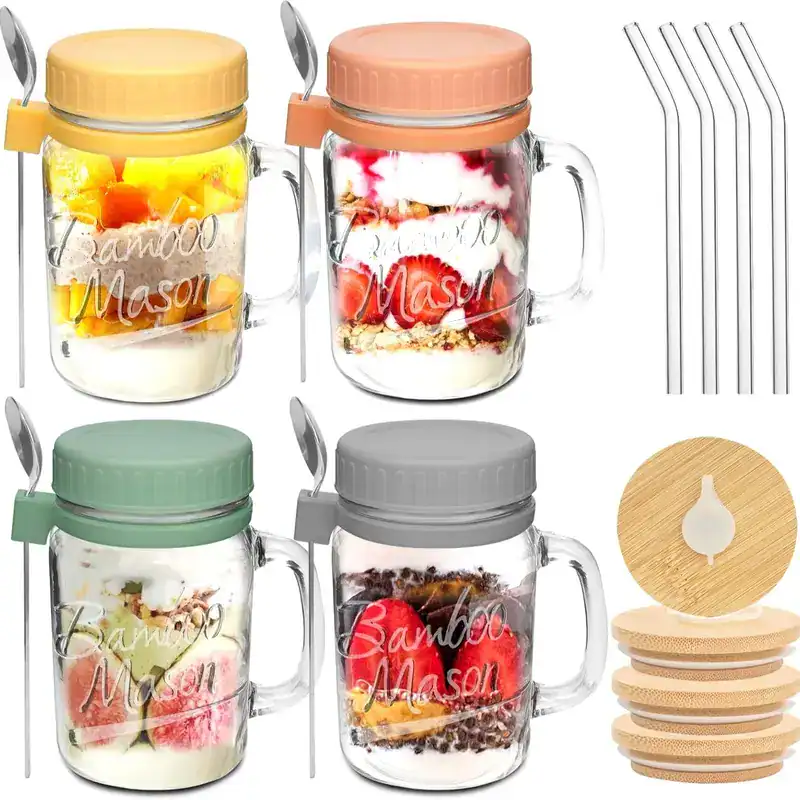 Reusable mason jar set with lids for calm kitchen organization and visible staples.