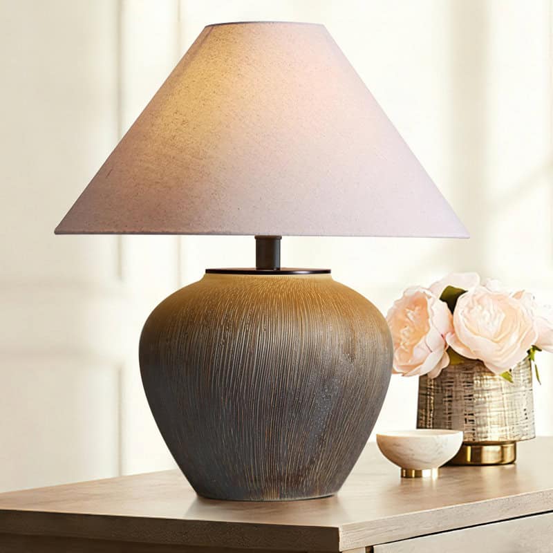 Iftikar rustic table lamp with linen shade - warm lighting for cozy home